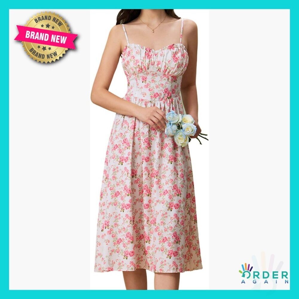 Floral Maxi Dress A-Line Flowy Summer Beach Vacation Boho Chic Retro